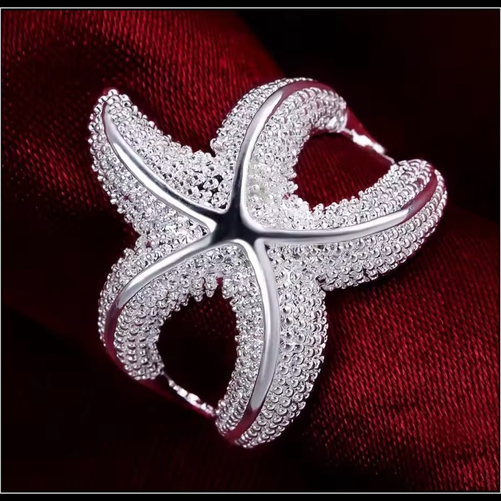 NEW CHUNKY SILVER STARFISH STATEMENT NAUTICAL OCEAN SEA BEACH LIFE RING